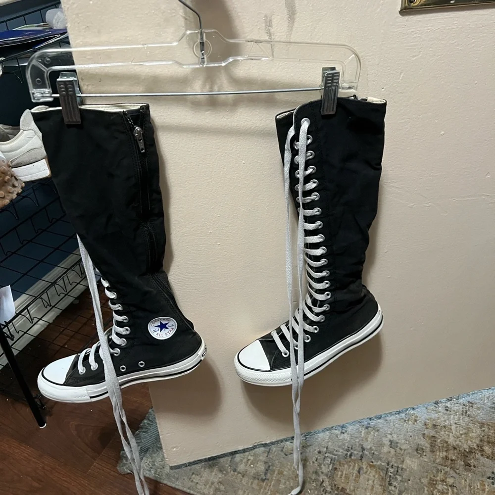 Converse Black Knee-High Sneakers with White Laces - Picture 1 of 10